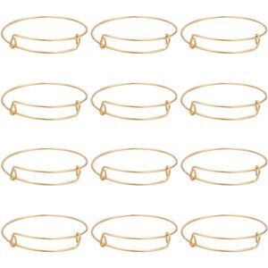 Gold Expandable Bangle Set - 12 Pcs Adjustable Blank Bracelets for Jewelry Art